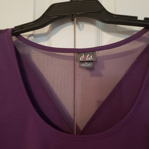 𝅺d2-10 Plum Purple Elbow Sleeve Sheer  V Back Scoop Neck Scuba Peplum Top XL - Picture 4 of 9